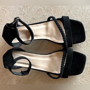 Black velvet heels with ankle strap